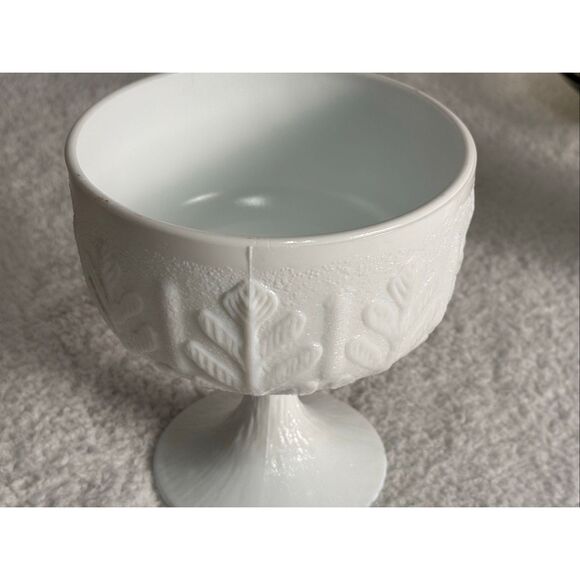 Vintage FTD Milk Glass Compote/Oak Leaf Pattern Vase - Picture 3 of 10
